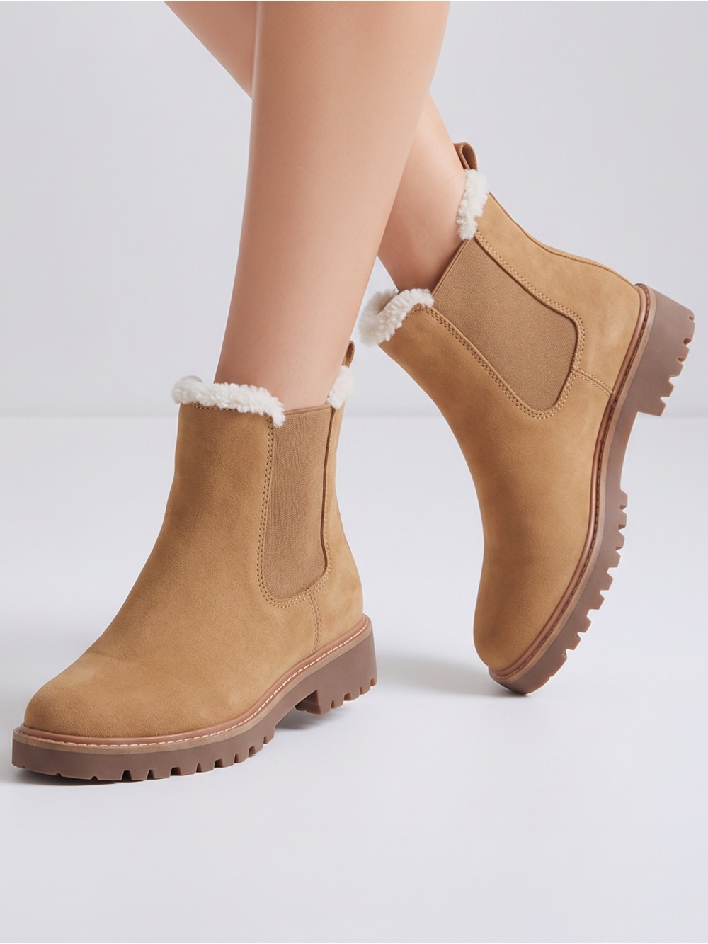 J.Crew Cozy Faux-Shearling Lug Sole Carbincore Cozy-Chic Heritage Chelsea Boots